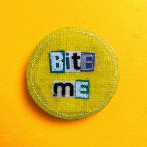 yellow Bite me upcycled patch