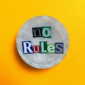 White "No Rules" Upcycled Ransom Note Patch