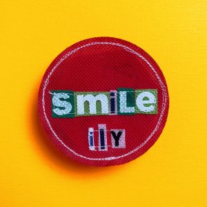 Red "Smile ILY" Upcycled Ransom Note Patch