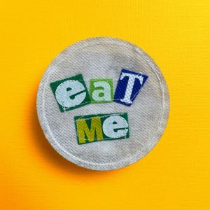 White "Eat Me" Upcycled Ransom Note Patch
